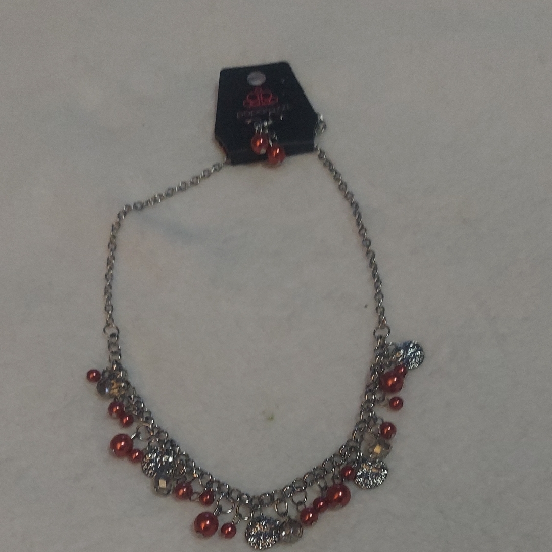 6/$10 Chic Silver Necklace With Red Accents